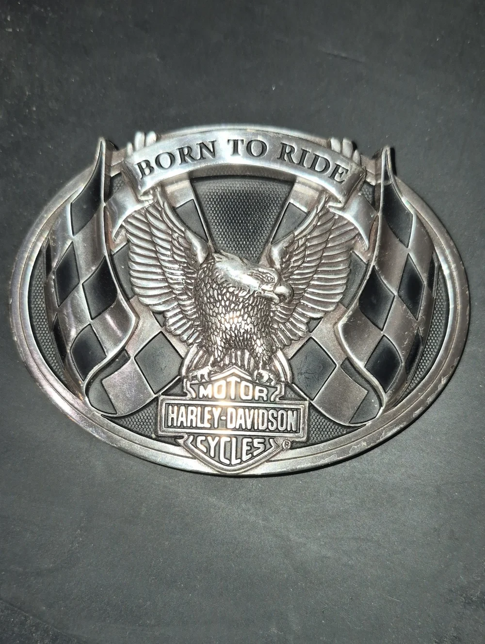 Harley-Davidson Silver Eagle 'Born to Ride' Oval Belt Buckle